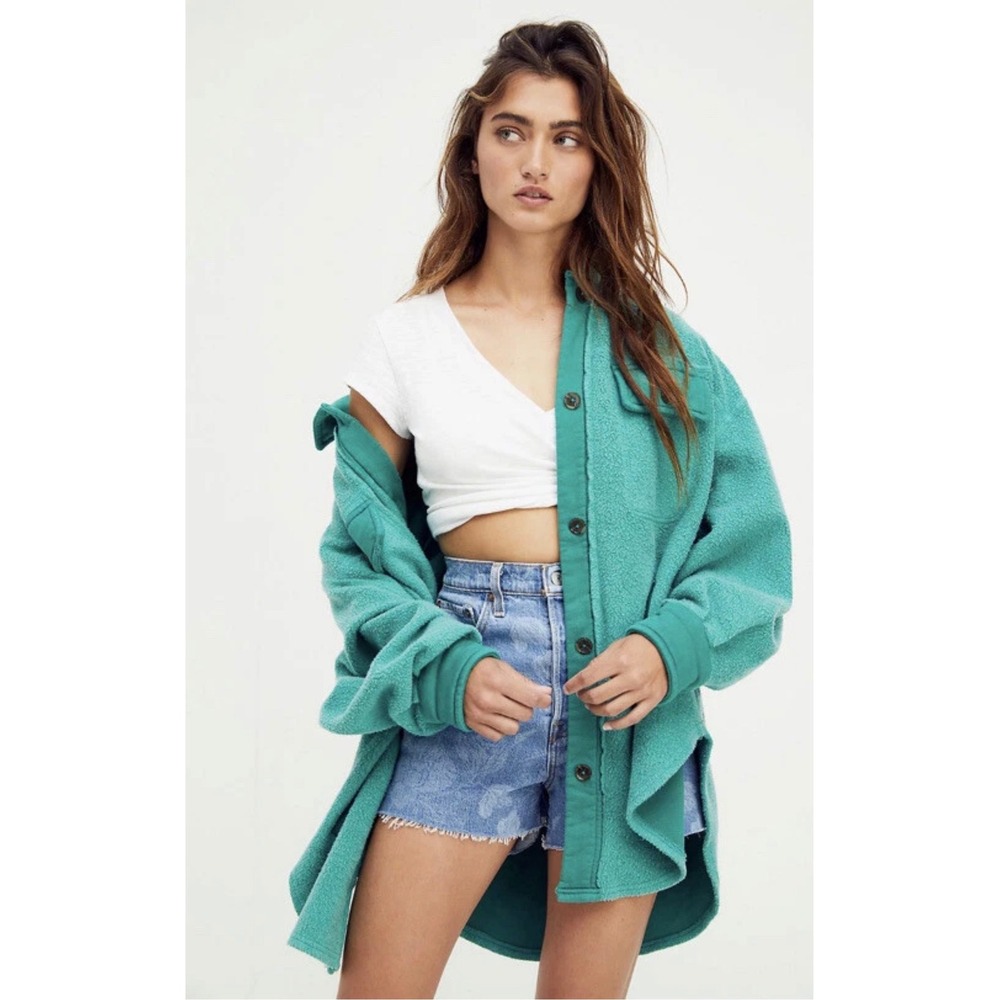 Free People Ruby Jacket Teal Green Fleece Oversized Shacket Size Small OB1059918